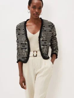 Jackets^Phase Eight Samie Ikat Knitted Jacket Black/Ivory