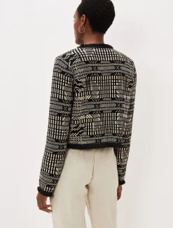 Jackets^Phase Eight Samie Ikat Knitted Jacket Black/Ivory