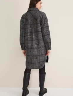 Jackets^Phase Eight Sarina Check Longline Shacket Navy/Multi