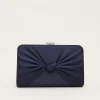 Bags^Phase Eight Satin Knot Front Box Clutch Navy