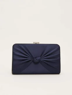 Bags^Phase Eight Satin Knot Front Box Clutch Navy