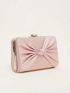Bags^Phase Eight Satin Knot Front Box Clutch Antique Rose