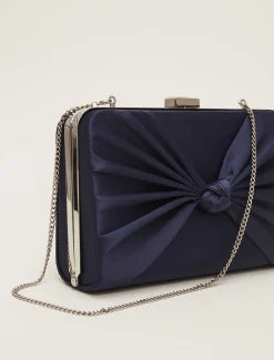 Bags^Phase Eight Satin Knot Front Box Clutch Navy