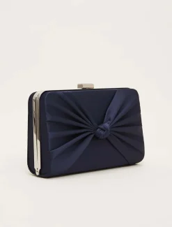 Bags^Phase Eight Satin Knot Front Box Clutch Navy
