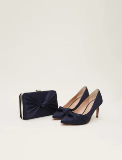 Bags^Phase Eight Satin Knot Front Box Clutch Navy