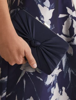 Bags^Phase Eight Satin Knot Front Box Clutch Navy