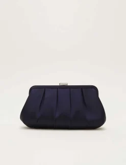 Bags^Phase Eight Satin Pleat Clutch Bag French Navy
