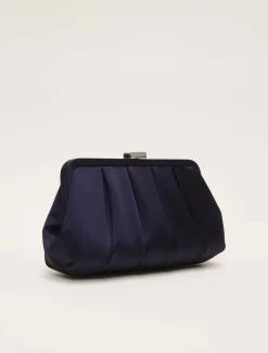 Bags^Phase Eight Satin Pleat Clutch Bag French Navy