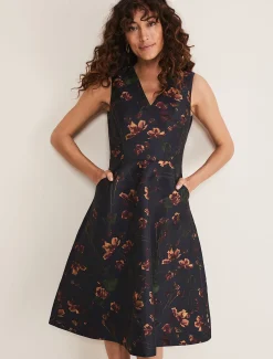 Dresses^Phase Eight Savannah Jacquard Floral Fit And Flare Dress Navy/Multi