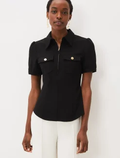 Tops & T-Shirts^Phase Eight Shaden Zip Front Ponte Top Black