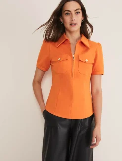 Tops & T-Shirts^Phase Eight Shaden Zip Front Ponte Top Orange