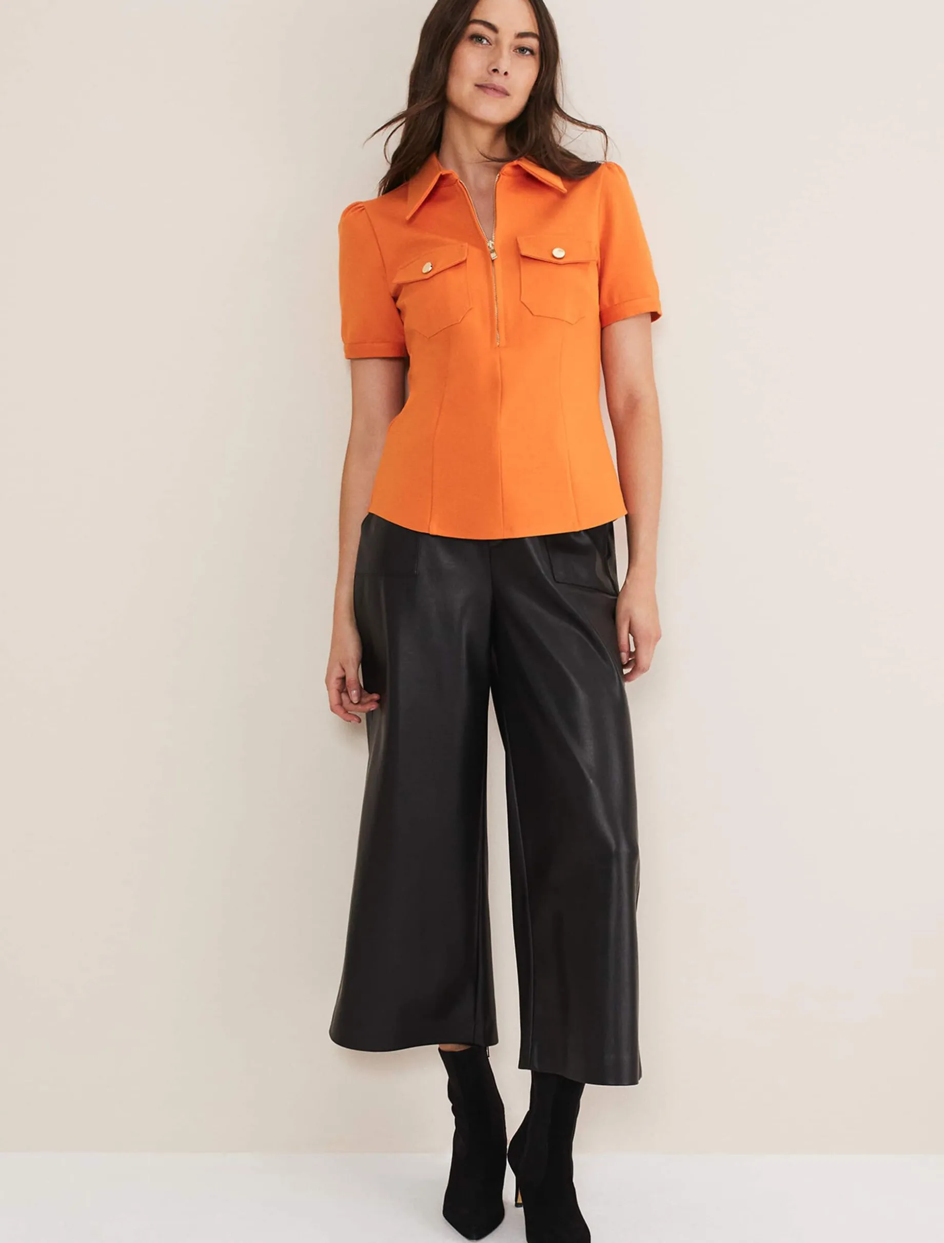 Tops & T-Shirts^Phase Eight Shaden Zip Front Ponte Top Orange