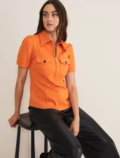 Tops & T-Shirts^Phase Eight Shaden Zip Front Ponte Top Orange