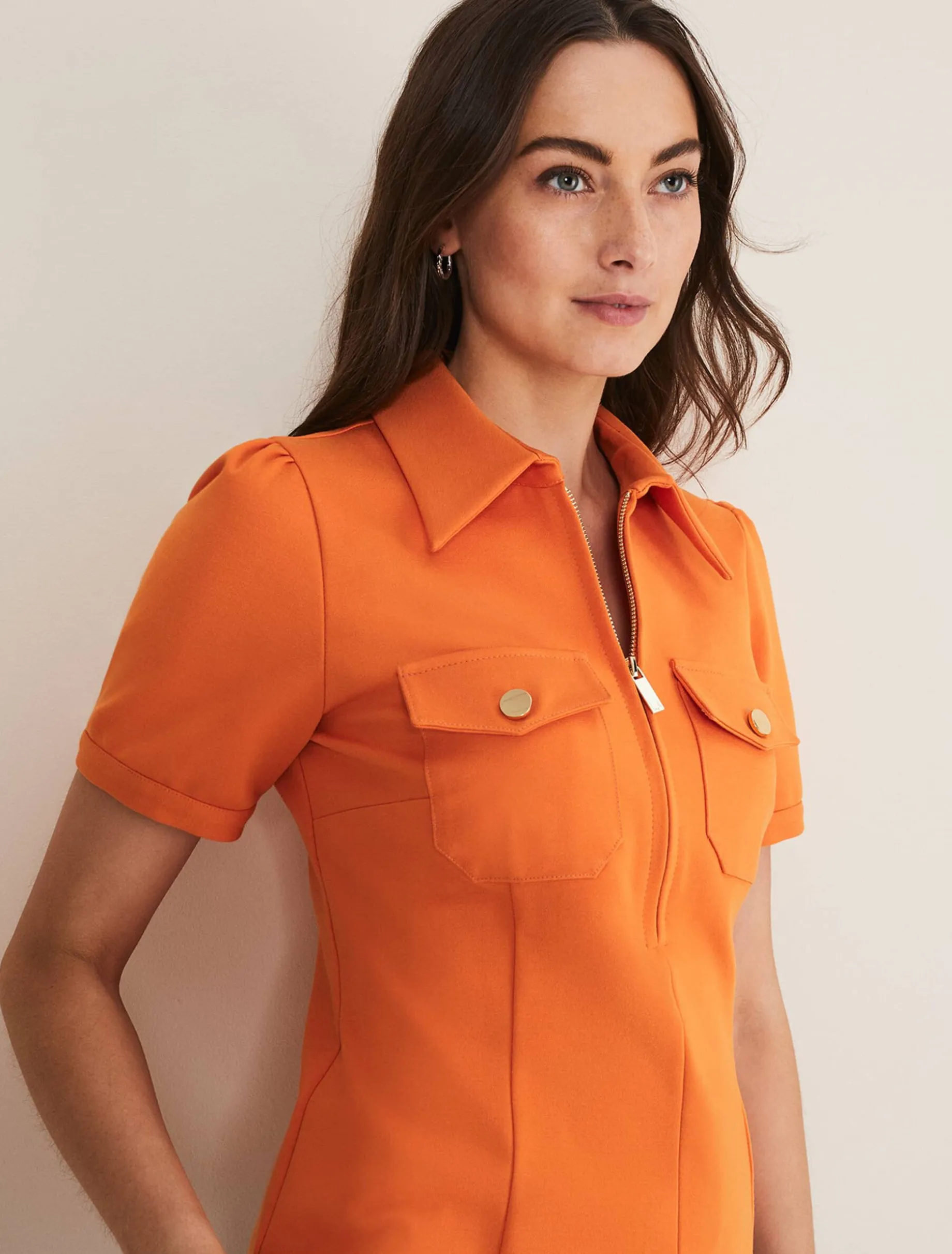 Tops & T-Shirts^Phase Eight Shaden Zip Front Ponte Top Orange