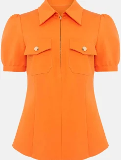 Tops & T-Shirts^Phase Eight Shaden Zip Front Ponte Top Orange