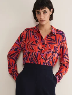 Shirts & Blouses^Phase Eight Shareen Leaf Print Shirt Red