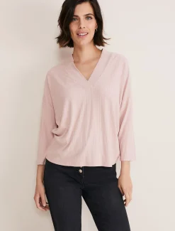 Tops & T-Shirts^Phase Eight Shellie Textured V Neck Top Dusty Rose