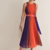 Dresses^Phase Eight Simara Ombre Pleated Midi Dress Vermillion/Multi