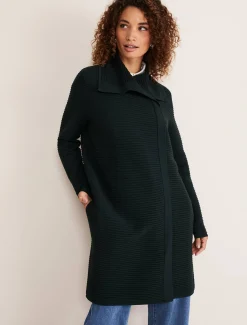 Coats^Phase Eight Sophia Ribbed Longline Coat Forest Green
