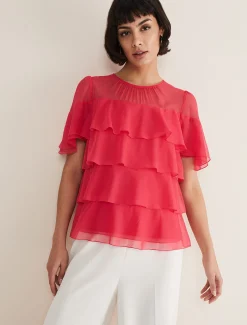 Shirts & Blouses^Phase Eight Stacey Ruffle Blouse Fuschia