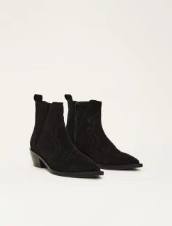 Heels^Phase Eight Stitch Detail Suede Ankle Boot Black
