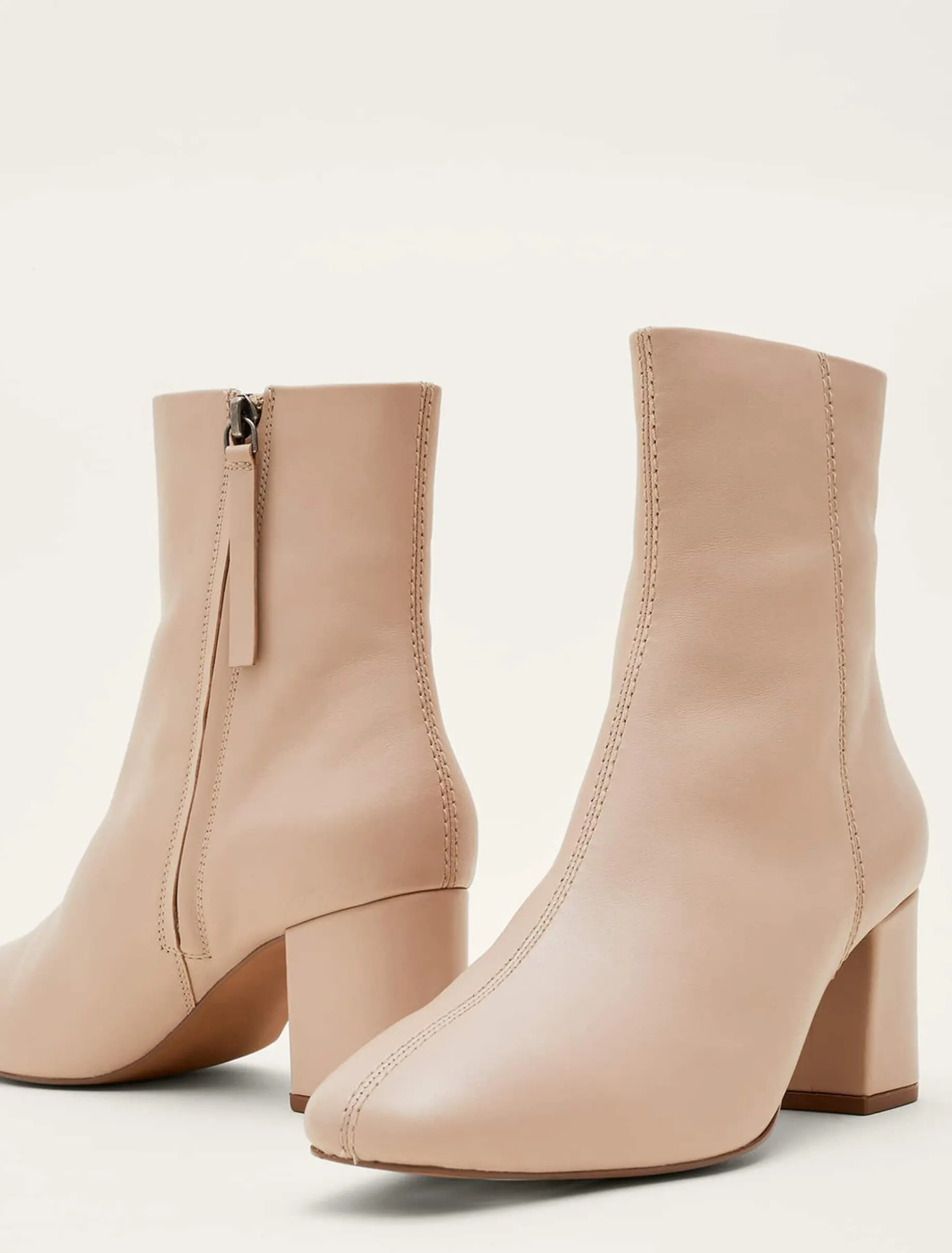 Heels^Phase Eight Stitched Leather Ankle Boot Winter White