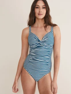 Swimwear^Phase Eight Striped Swimsuit Petrol