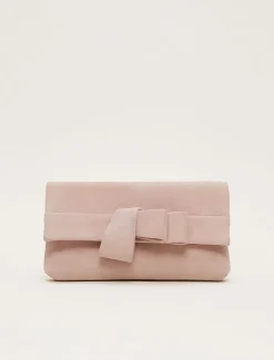 Bags^Phase Eight Suede Bow Front Clutch Cameo
