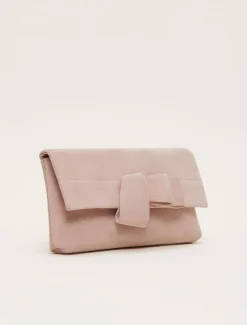 Bags^Phase Eight Suede Bow Front Clutch Cameo