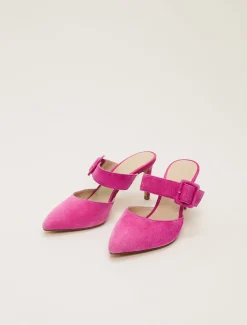 Occasion Shoes^Phase Eight Suede Buckle Backless Heel Neon Pink