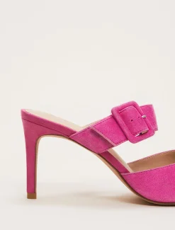 Occasion Shoes^Phase Eight Suede Buckle Backless Heel Neon Pink