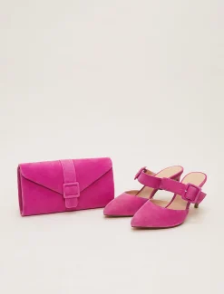 Occasion Shoes^Phase Eight Suede Buckle Backless Heel Neon Pink