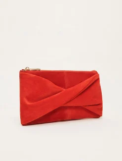 Bags^Phase Eight Suede Clutch Bag Red