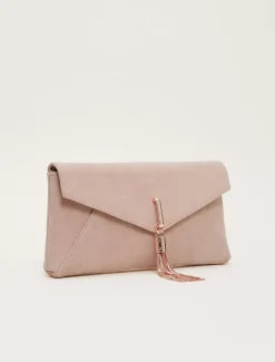 Bags^Phase Eight Suede Tassle Trim Clutch Bag Cameo