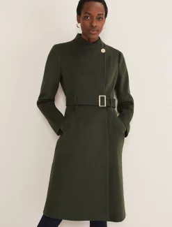 Coats^Phase Eight Susie Collarless Wrap Coat Olive