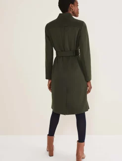 Coats^Phase Eight Susie Collarless Wrap Coat Olive