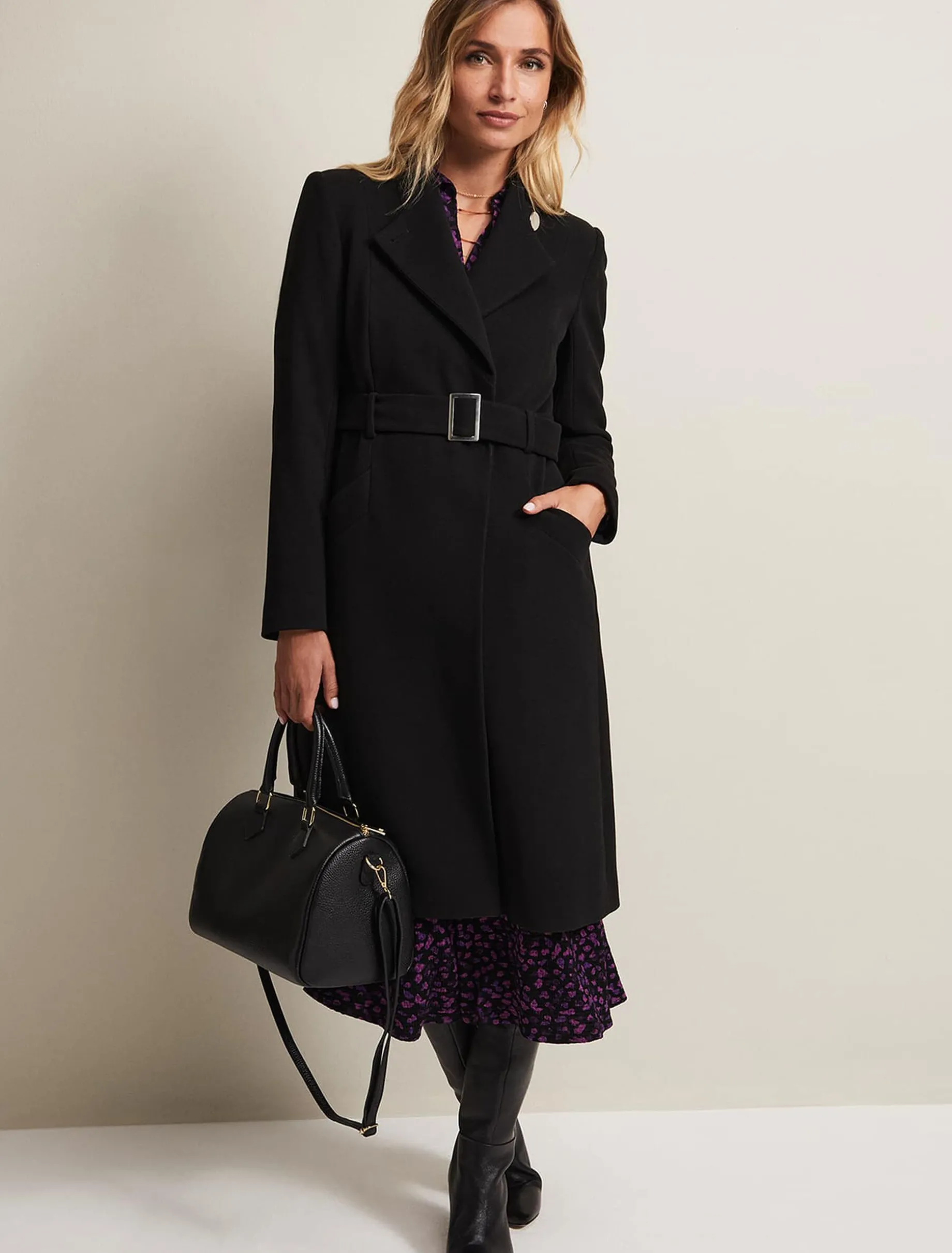 Coats^Phase Eight Susie Collarless Wrap Coat Black
