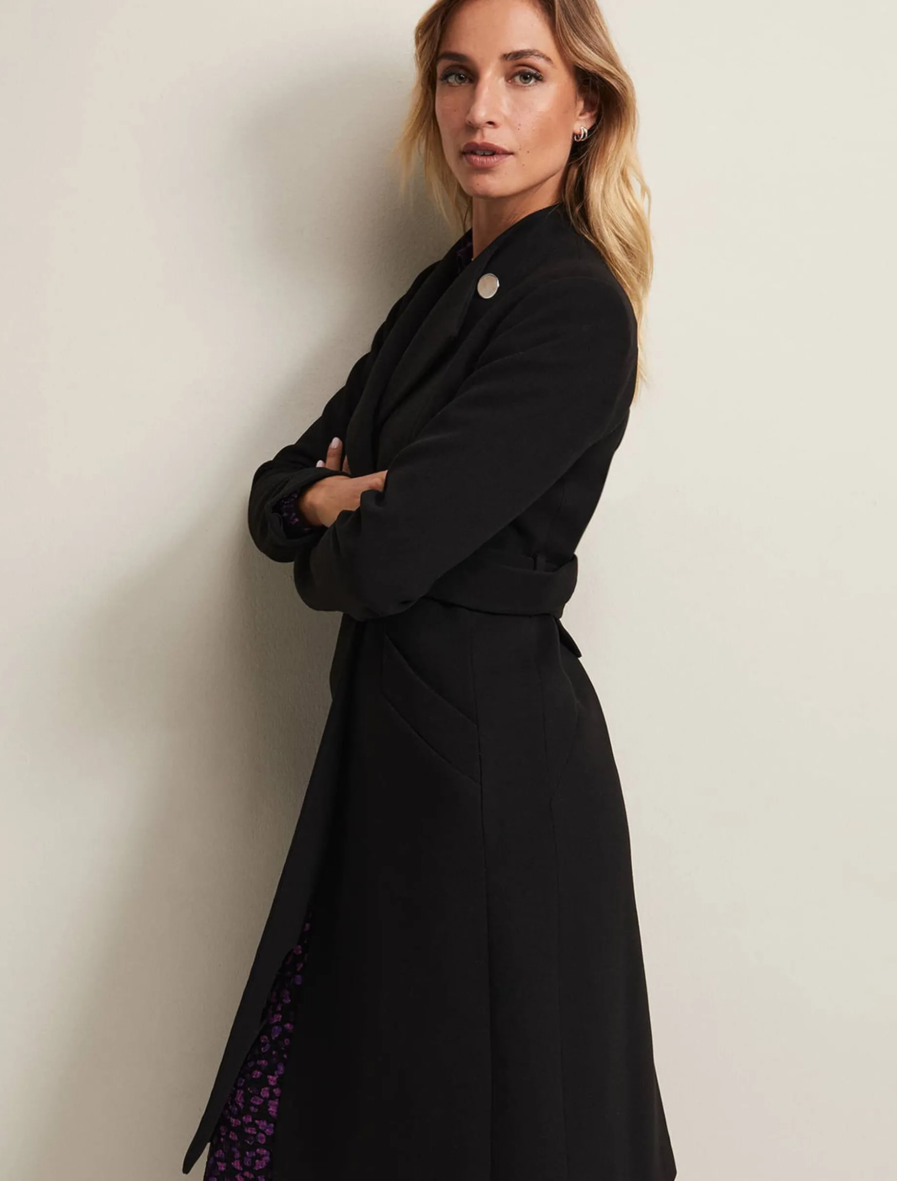 Coats^Phase Eight Susie Collarless Wrap Coat Black