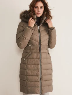Coats^Phase Eight Synthia High Shine Midi Puffer Stone