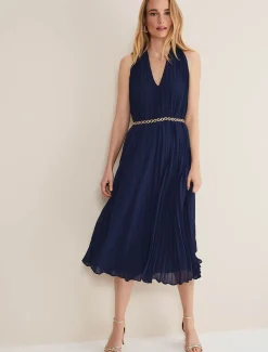 Dresses^Phase Eight Tabitha Pleated Midi Dress French Navy