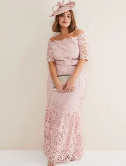 Dresses^Phase Eight Tallulla Lace Bardot Maxi Dress Petal Pink