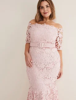 Dresses^Phase Eight Tallulla Lace Bardot Maxi Dress Petal Pink