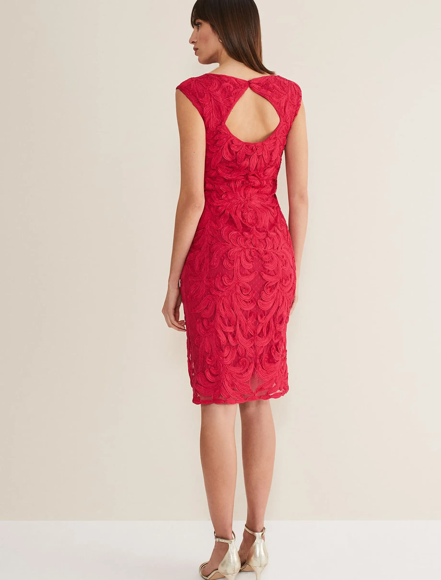 Dresses^Phase Eight Tania Tapework Dress Raspberry