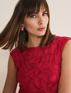 Dresses^Phase Eight Tania Tapework Dress Raspberry