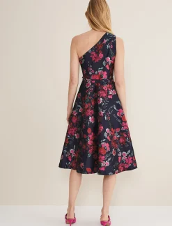 Dresses^Phase Eight Tasha One Shoulder Jacquard Dress Navy/Multi