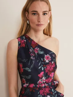 Dresses^Phase Eight Tasha One Shoulder Jacquard Dress Navy/Multi