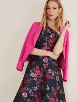 Dresses^Phase Eight Tasha One Shoulder Jacquard Dress Navy/Multi