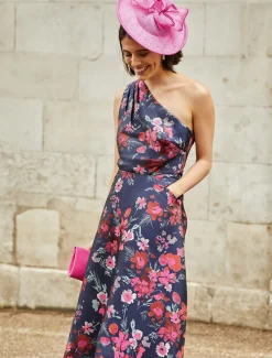 Dresses^Phase Eight Tasha One Shoulder Jacquard Dress Navy/Multi