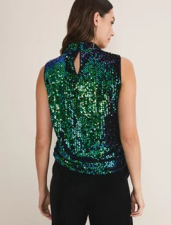 Tops & T-Shirts^Phase Eight Tasha Sequin Sleeveless Top Green