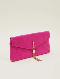 Bags^Phase Eight Tassle Trim Clutch Magenta